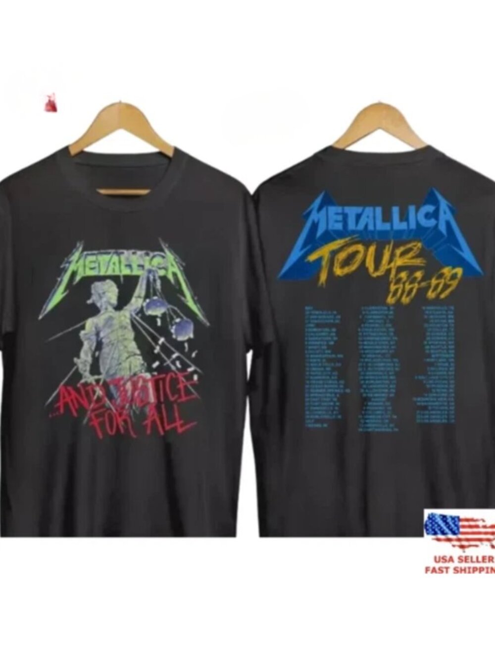 Metallica And Justice For All 1988 Tour Double Sided Vintage Band T-shirt
